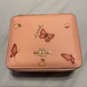 Coach Zip-Around Jewelry Box- Pink With Butterflies
